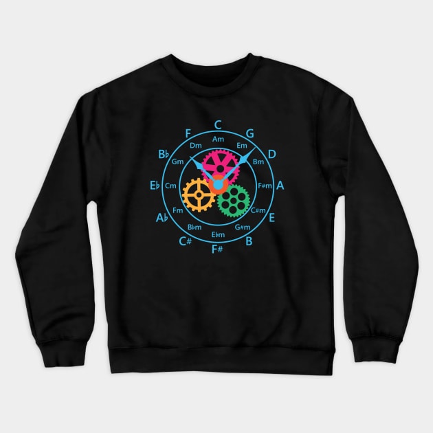 Circle of Fifths Mechanical Clock Style Cool Blue Crewneck Sweatshirt by nightsworthy